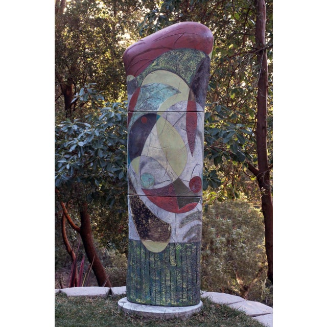 "Forest Murmurs" by Michael Gustavson, Large Raku Ceramic Column Sculpture, Purple Teal and Earth, Contemporary California Art, Vibrant Colors For Sale - Image 4 of 6
