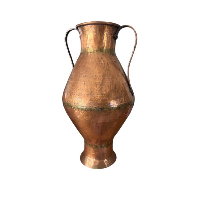 Rustic European Antique Hammered Copper Vessel Floor Vase For Sale - Image 3 of 12