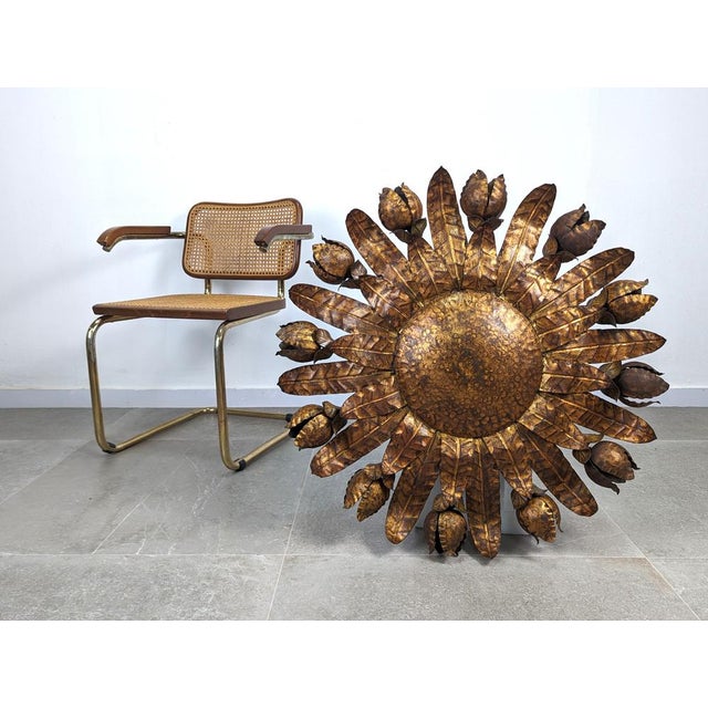Metal Large Gilt Floral Sun Lamp, 1950s For Sale - Image 7 of 11