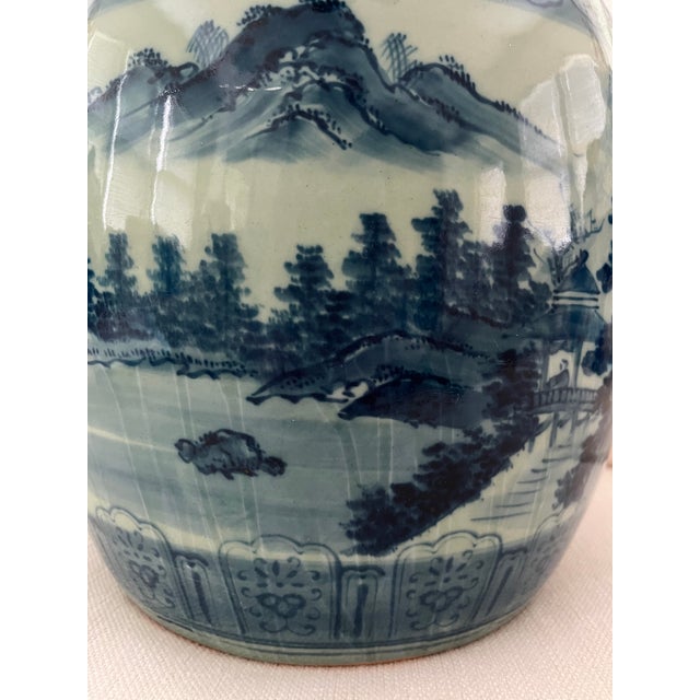 Antique Japanese Blue and White (Sometsuke) Porcelain Hibachi With Applied Inscription For Sale - Image 17 of 18