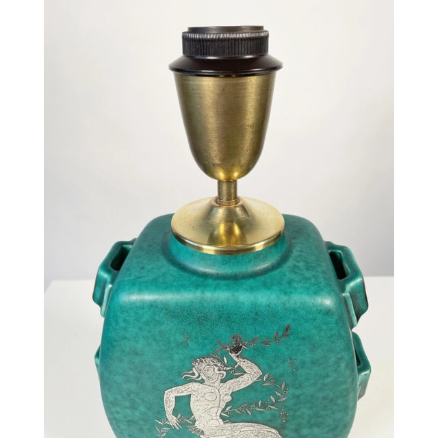 Gold Swedish Modern Stoneware Argenta Table Lamp by Wilhelm Kåge for Gustavsberg, 1940s For Sale - Image 8 of 11