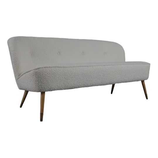 White Boucle Upholstery Fabric Cocktail Sofa, 1950s For Sale