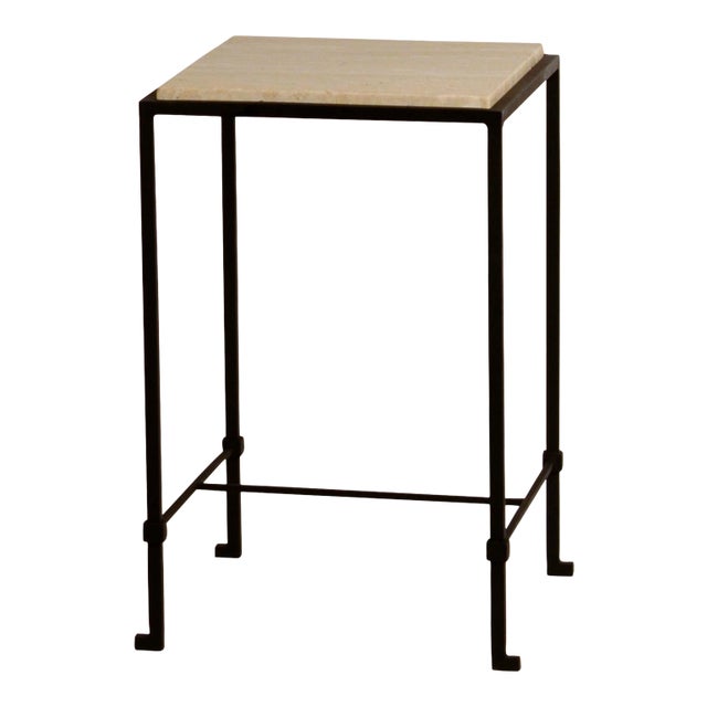 Diagramme' Wrought Iron and Honed Travertine Side Table by Design Frères For Sale