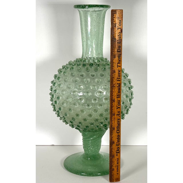 20th Century MCM Italian Empoli Green Knobbly Pedestal Vase With Uv Glow For Sale - Image 14 of 16