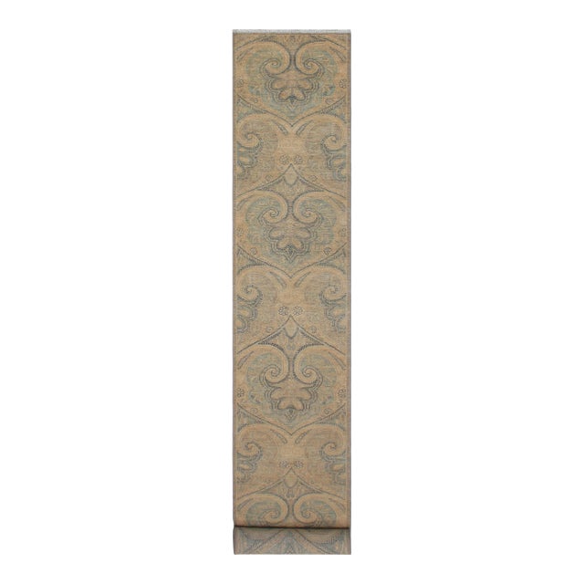 Boho Chic Ziegler Grey/Blue Wool Runner Rug- 2'7'' X 19'2'' For Sale