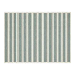 Handmade Woolen Flat Weave Rug, Blueish Grey and White Striped Wool Rug - 8'x10' For Sale