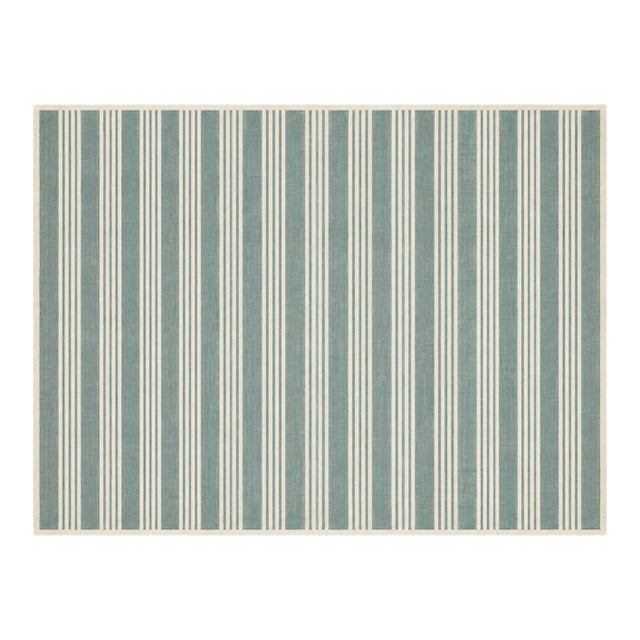Handmade Woolen Flat Weave Rug, Blueish Grey and White Striped Wool Rug - 8'x10' For Sale