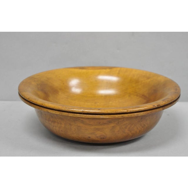 Vintage Mid Century Modern Turn Carved Double Rim Walnut Wooden Salad Fruit Bowl For Sale - Image 13 of 14