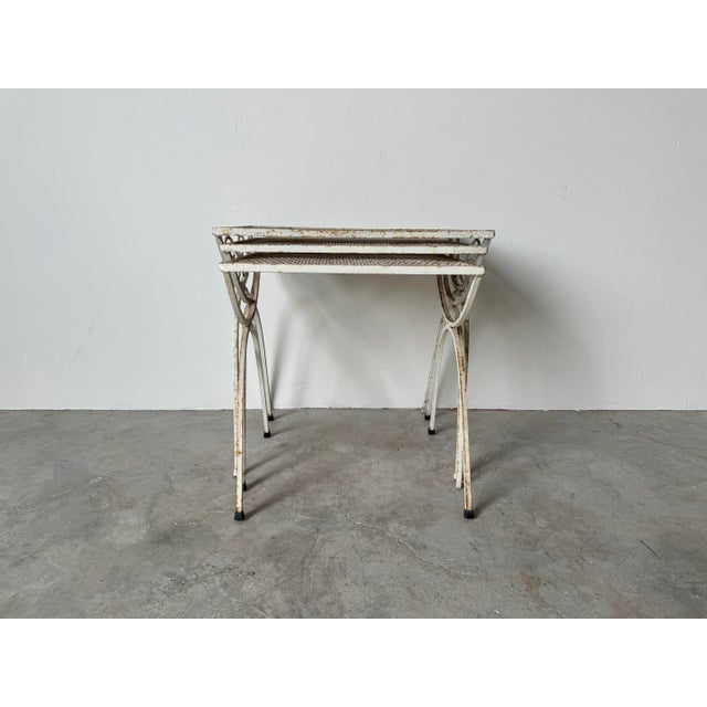 70's Mid-Century Salterini Style Wrought Iron Nesting Patio Side Tables - Set of 3/ Sold For Sale - Image 11 of 12