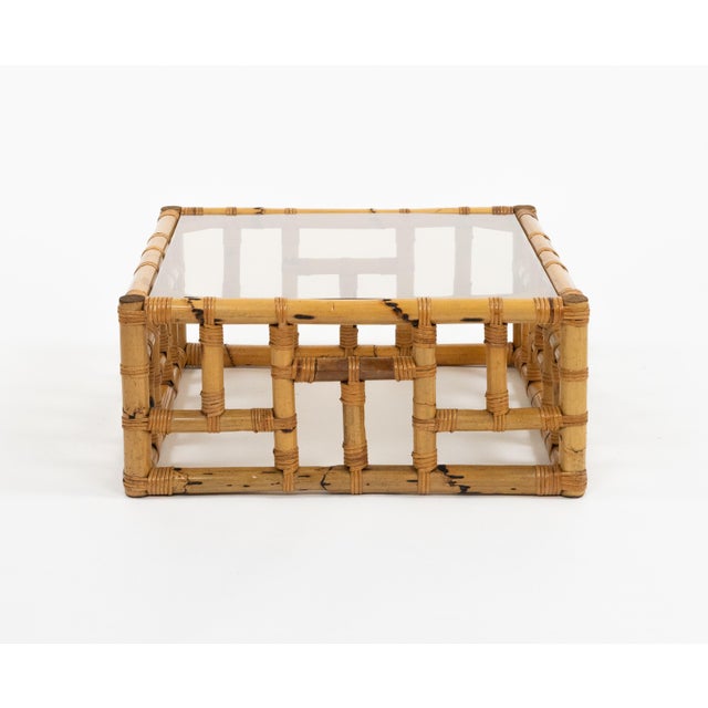 Wood Mid-Century Coffee Table in Bamboo, Rattan and Glass attributed to Vivai del Sud, Italy, 1970s For Sale - Image 7 of 13