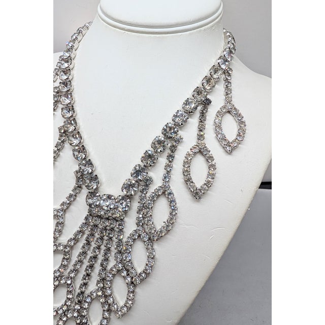 1980s Vintage 1980s Signed Alexis Kirk Rhodium Plated Clear Rhinestone Bib Necklace For Sale - Image 5 of 9