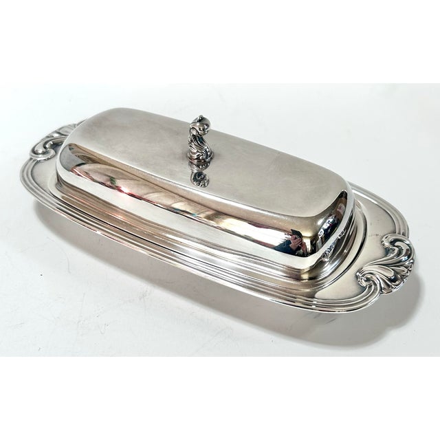 F.B. Rogers Silver Co. Vintage Silverplate Covered Butter Dish With Glass Insert For Sale - Image 4 of 11