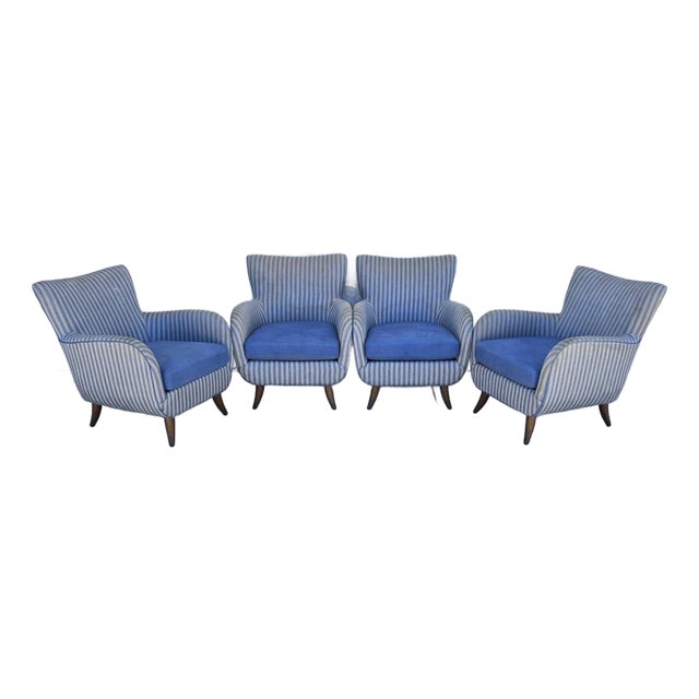 1950s MCM Edward Wormley Gio Ponti Style Armchairs Set of 4 For Sale