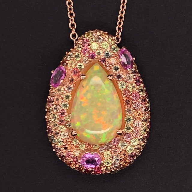 Traditional Natural Ethiopian Opal Sapphire Necklace 14k Gold 11.5 TCW GIA Certified For Sale - Image 3 of 18