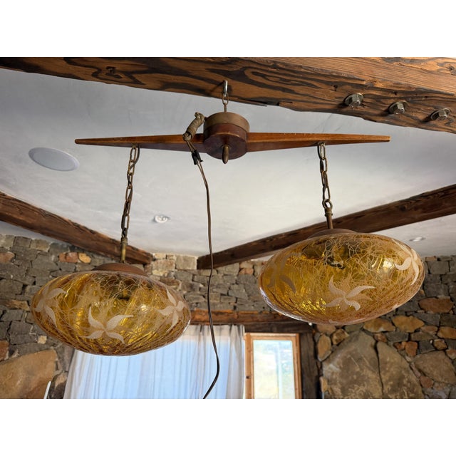 1960s Pendant Lamp Mahogany Art Glass Eugenio Escudero Mexico For Sale - Image 13 of 16