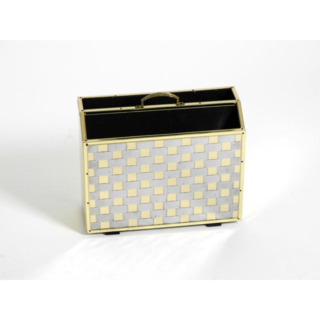 Metal Hollywood Regency Newspaper Rack in Brass and Wood, 1980s For Sale - Image 7 of 18