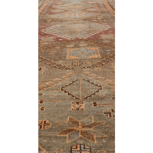 Textile Vintage Hand Knotted Turkish Kars Gallery Rug in Wool With Diamond Design For Sale - Image 7 of 13