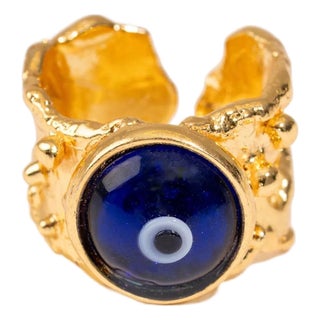 Guardian Evil Eye Adjustable Gold Ring, Size 4 For Sale