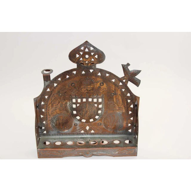 Copper Vintage Moroccan Copper Hanukkah Candle Menorah, Jewish Judaica, Circa 1950. For Sale - Image 8 of 13