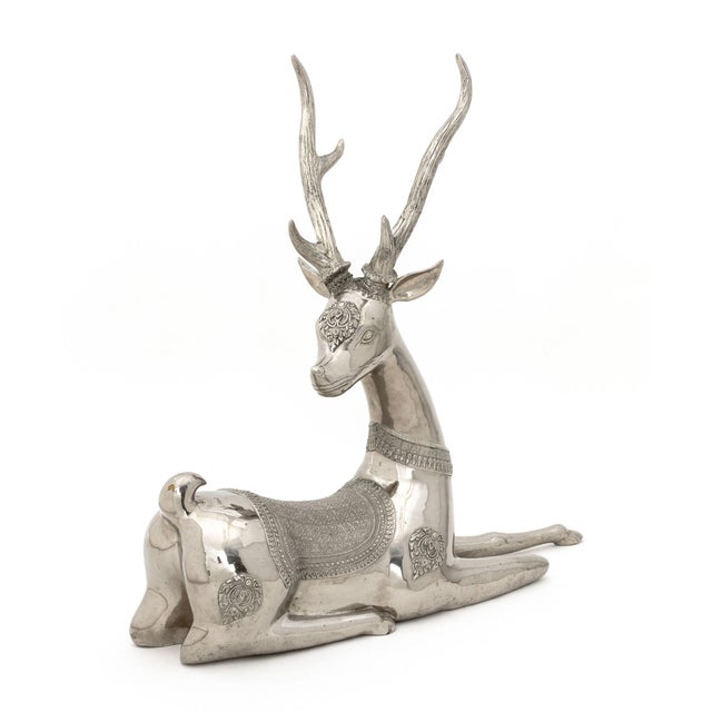 Mid 20th Century Thai Recumbent Deer Nickel Plate Sculpture For Sale - Image 5 of 9