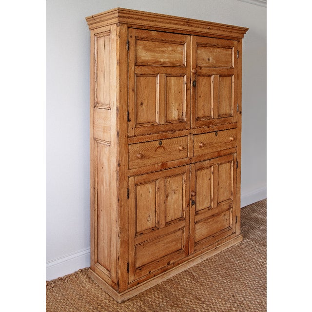 French Country Antique English Pine Cupboard With Drawers, C. 1880–1900 For Sale - Image 3 of 3