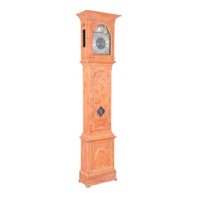 Early 19th Century Original Hand Painted Tall Swedish Grandfather Clock For Sale