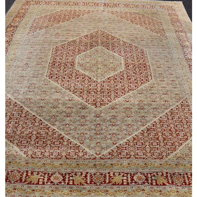 1920s Antique Persian Tabriz Distressed Rug With Geometric Diamond Design For Sale - Image 5 of 13