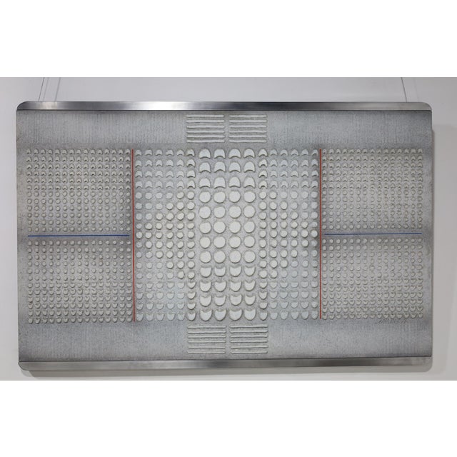 1990 Original abstract acrylic painting on canvas that is stretched over board with a custom polish aluminum frame by...