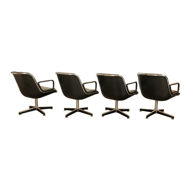Black Set of 4 Mid Century Modern Charles Pollock Knoll Black Leather Executive Chairs, 1963 For Sale - Image 8 of 17