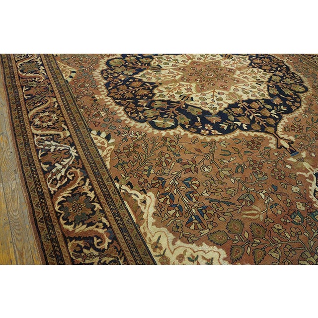 1930s Brown Medallion Antique Persian Sarouk Farahan Rug 9'3" X 13'2" Handknotted Wool Carpet For Sale - Image 4 of 5
