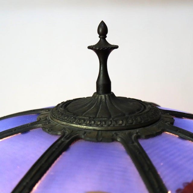 Oversized Antique Jefferson School Scenic Reverse Painted Table Lamp C1900 For Sale - Image 6 of 10