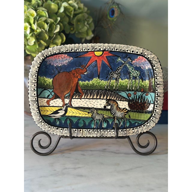 2005 Signed Penzo African Wildlife Ceramic Platter For Sale In Boston - Image 6 of 11