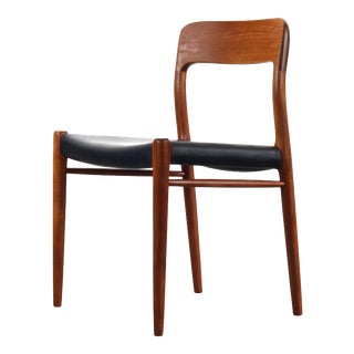 Single Moller Desk Chair Model 75 in Teak and Black Leatherette For Sale
