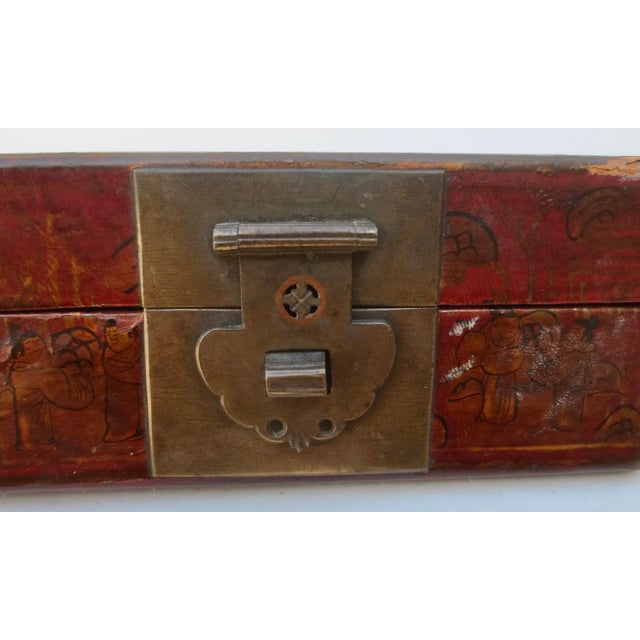 Burgundy Antique Chinese Leather Card Box For Sale - Image 8 of 10