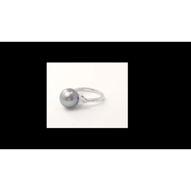 Mikimoto Platinum .5ctw Diamond 12mm Tahitian South Sea Pearl Heart Ring, size 5.5 For Sale - Image 4 of 11