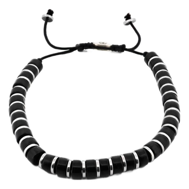 Men's Black Onyx Stone Beaded Adjustable Bracelet For Sale