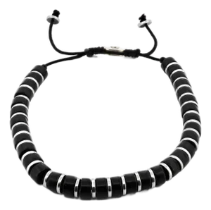 Men's Black Onyx Stone Beaded Adjustable Bracelet