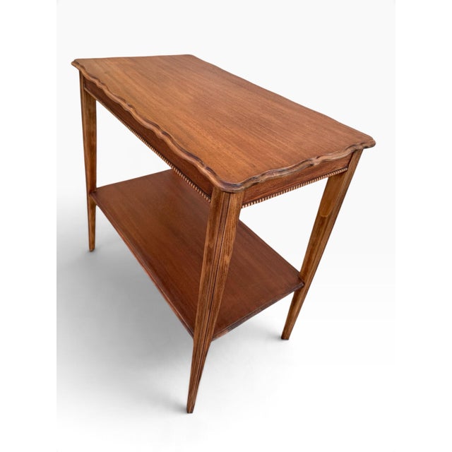 Vintage Refinished Solid Mahogany Two-Tier Side Table With Scalloped Top For Sale In Buffalo - Image 6 of 8