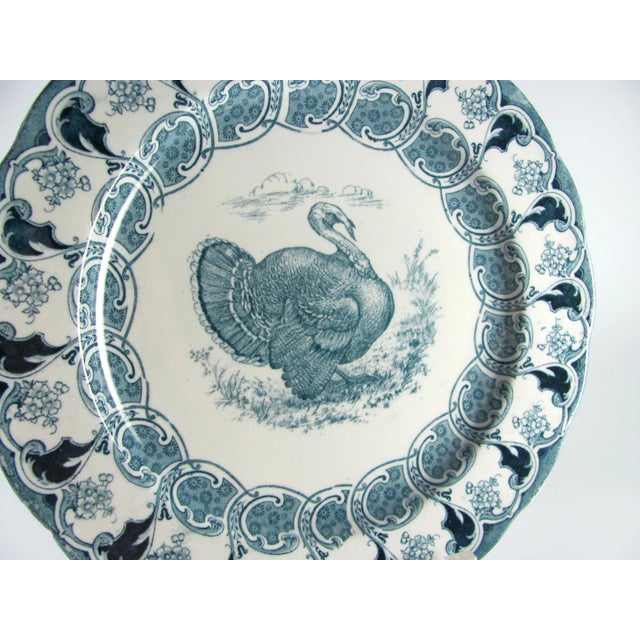 1900s Antique Bishop & Stonier Bisto Florence Turkey Teal Flow Blue Dinner Plates - Set of 4 For Sale - Image 10 of 13