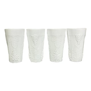 1970s Vintage Americana Arts & Crafts Indiana Glass Grape Milk Glass Tumblers - Set of 4. For Sale