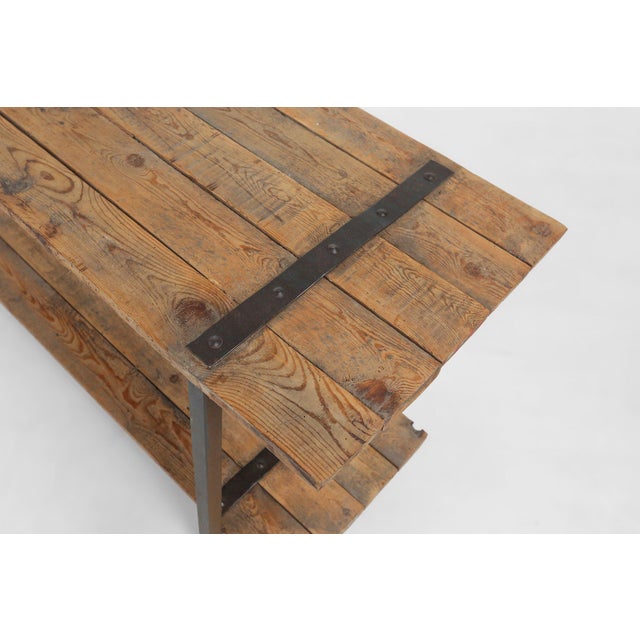 1920s Industrial Side Table with Metal Frame, Wooden Top and Removable Platform, Belgium, 1920s For Sale - Image 5 of 15