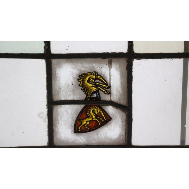 Abstract Reclaimed Abstract Coat of Arm Wooden Frame Stained Glass Window For Sale - Image 3 of 5