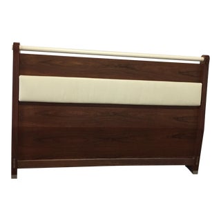 King Solid Mahogany and Leather Bed Headboard by Morlen Sinoway For Sale