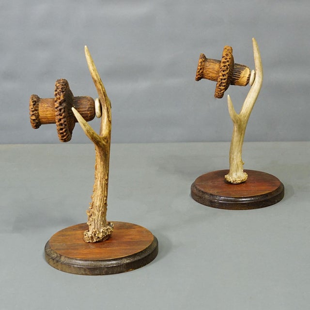 Mid 20th Century A Pair Great Black Forest Wall Sconces With Deer Antlers, Germany Ca. 1950 For Sale - Image 5 of 8