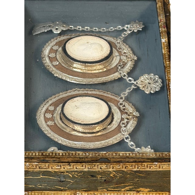 19th C. Italian Grand Tour Intaglio Plaster Medallion & Gilt Marbled Leather Box For Sale - Image 10 of 13