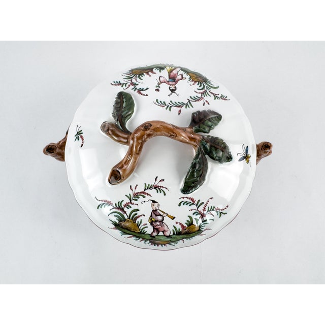 Ceramic Vintage French Lallier Moustiers Faience Lidded Bowl With Branch Handles For Sale - Image 7 of 17