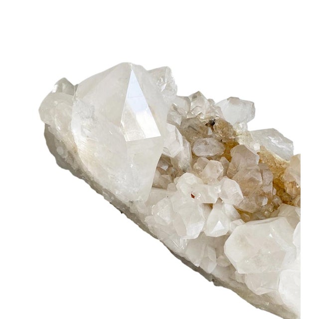 White Large Quartz Cluster Iron Inclusions – Clear Points, Red Hematite Veins – Healing Display Crystal For Sale - Image 8 of 9