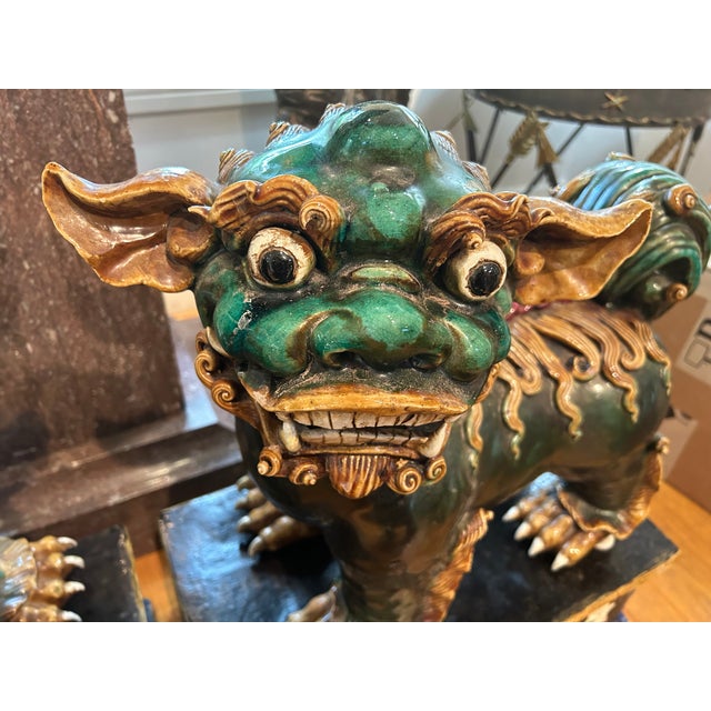 Pair of 19th Century Chinese Foo Dogs on Stands For Sale - Image 9 of 10