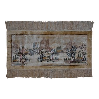 Silk Pictorial Rug with Landscape For Sale