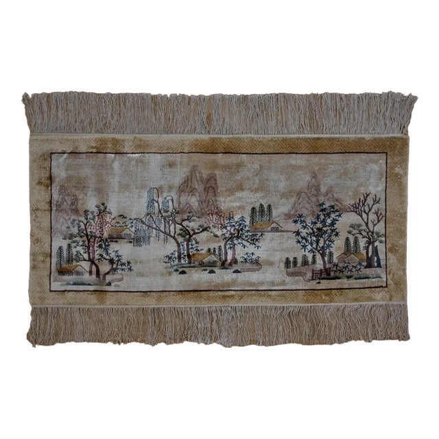 Silk Pictorial Rug with Landscape For Sale